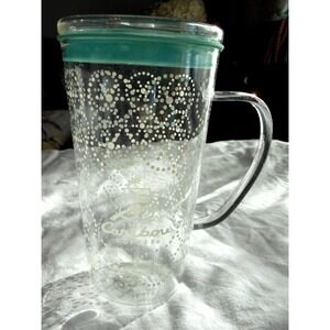 16 OZ Caribou Coffee Clear Glass Coffee Cup NO Straw  Reusable Rare WOW